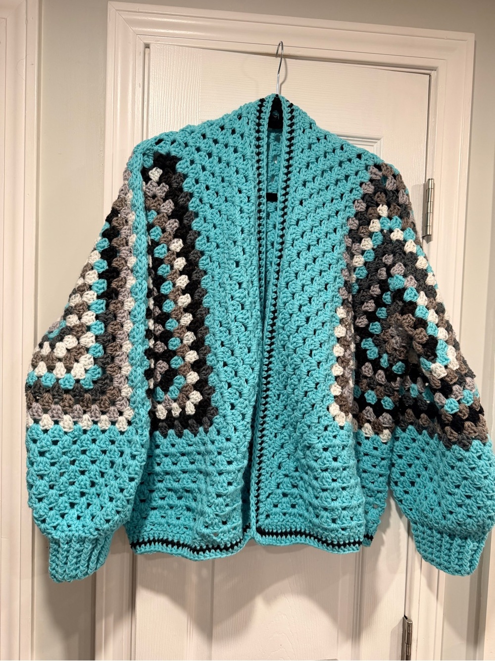 Handmade Crochet Granny Square One Size Cozy Cardigan Boho Chunky Knit Sweater